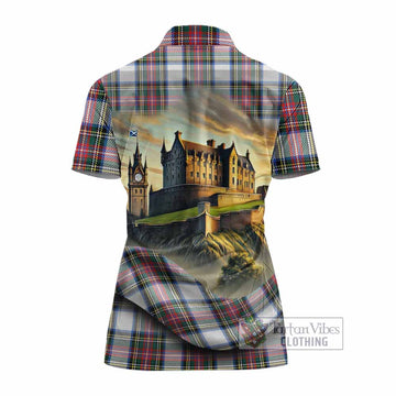 Dennistoun Tartan Family Crest Women's Polo Shirt with Scottish Ancient Castle Style - Tartan Vibes Clothing