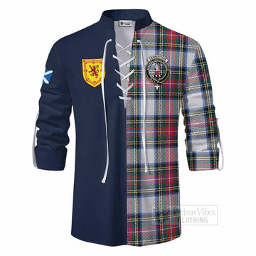 Dennistoun Tartan Ghillie Kilt Shirt Alba with Scottish Lion Royal Arm Half Style - Tartan Vibes Clothing