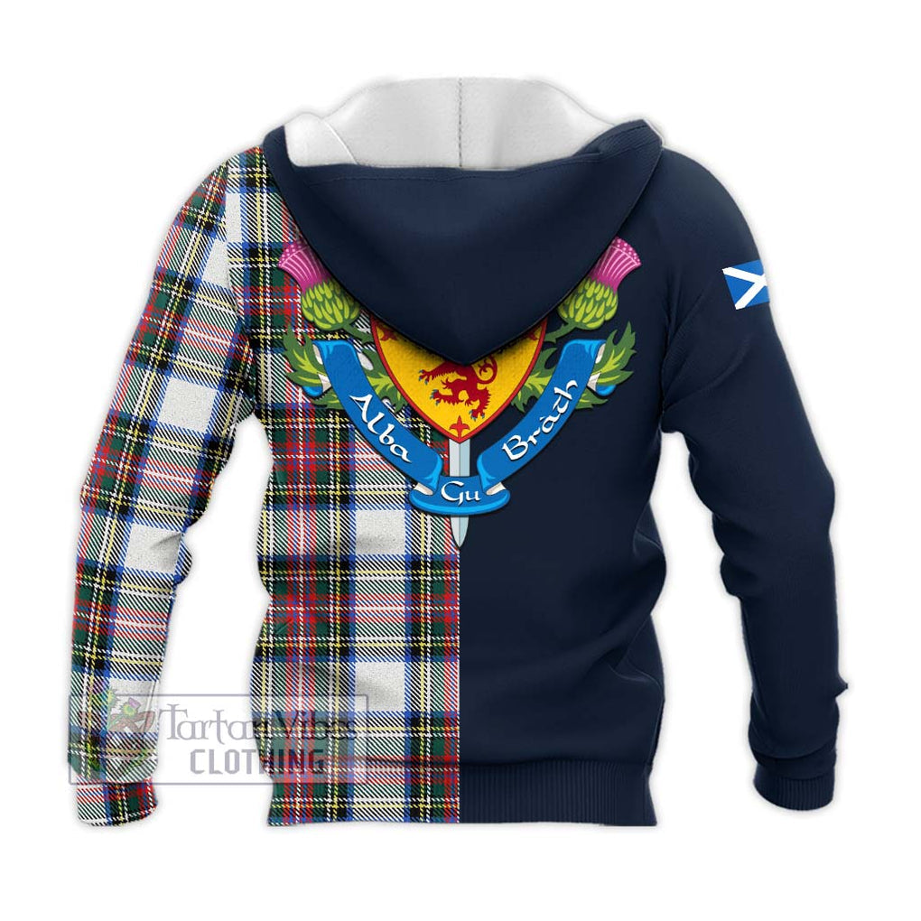 Dennistoun Tartan Knitted Hoodie Alba with Scottish Lion Royal Arm Half Style - Tartan Vibes Clothing