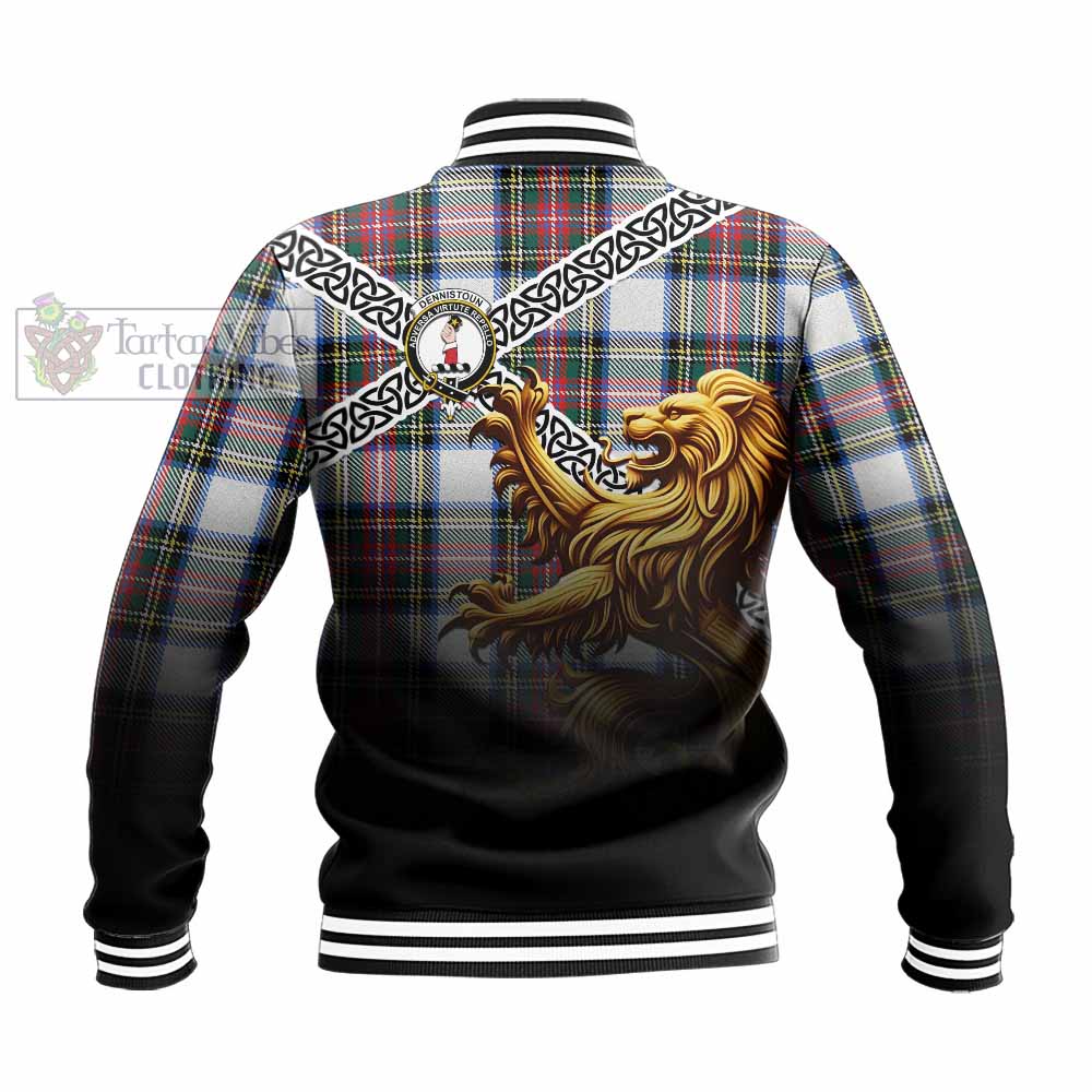 Dennistoun Crest Tartan Baseball Jacket with Golden Lion Emblem Celtic Style - Tartan Vibes Clothing