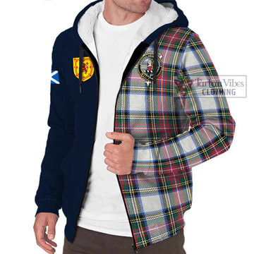 Dennistoun Tartan Sherpa Hoodie Alba with Scottish Lion Royal Arm Half Style - Tartan Vibes Clothing