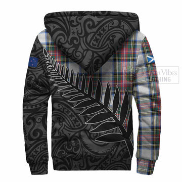 Dennistoun Crest Tartan Sherpa Hoodie with New Zealand Silver Fern Half Style - Tartan Vibes Clothing
