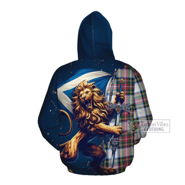 Dennistoun Tartan Family Crest Cotton Hoodie with Scottish Majestic Lion Pullover Hoodie - Tartan Vibes Clothing