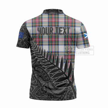 Dennistoun Crest Tartan Zipper Polo Shirt with New Zealand Silver Fern Half Style - Tartan Vibes Clothing