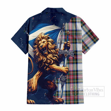 Dennistoun Tartan Family Crest Hawaiian Shirt with Scottish Majestic Lion - Tartan Vibes Clothing