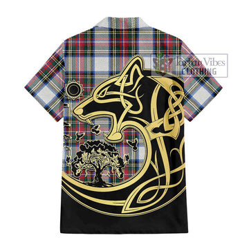 Dennistoun Tartan Hawaiian Shirt with Family Crest Celtic Wolf Style - Tartan Vibes Clothing