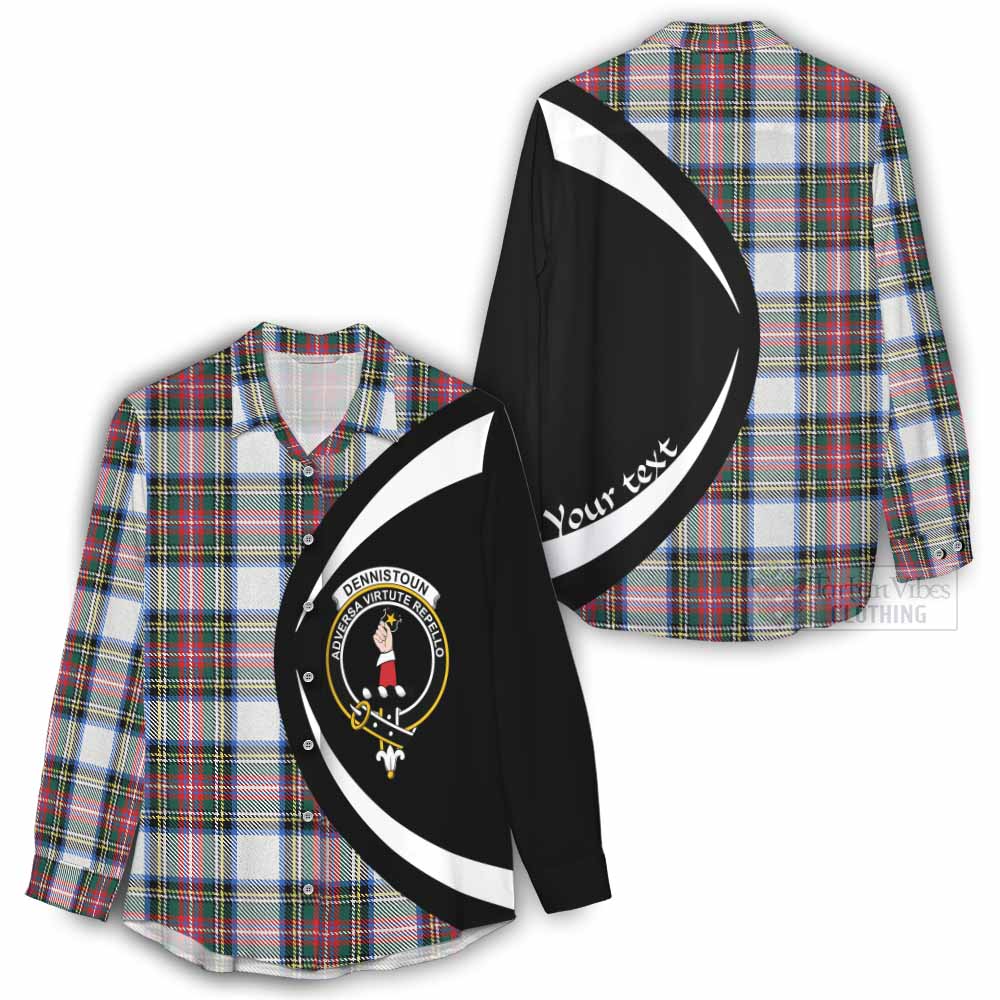 Dennistoun Tartan Women's Casual Shirt with Family Crest Circle Style - Tartan Vibes Clothing
