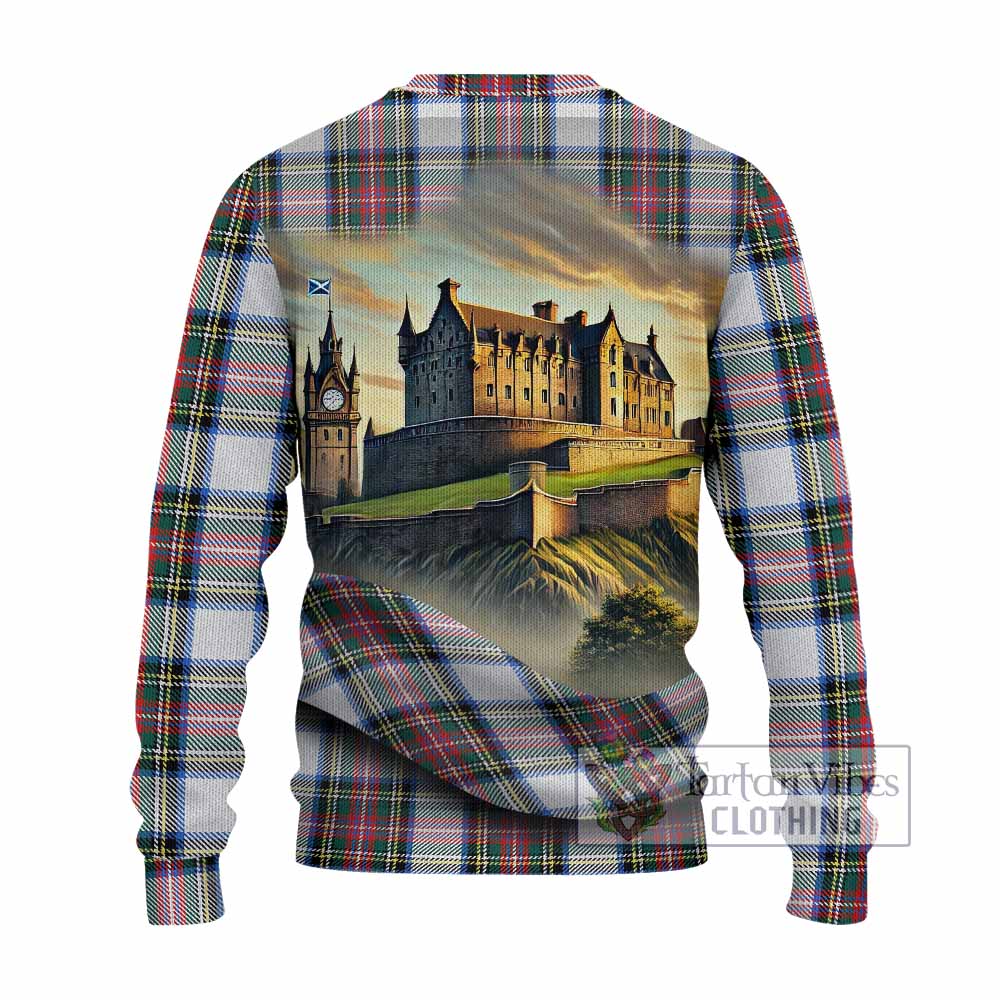 Dennistoun Tartan Family Crest Knitted Sweater with Scottish Ancient Castle Style - Tartan Vibes Clothing