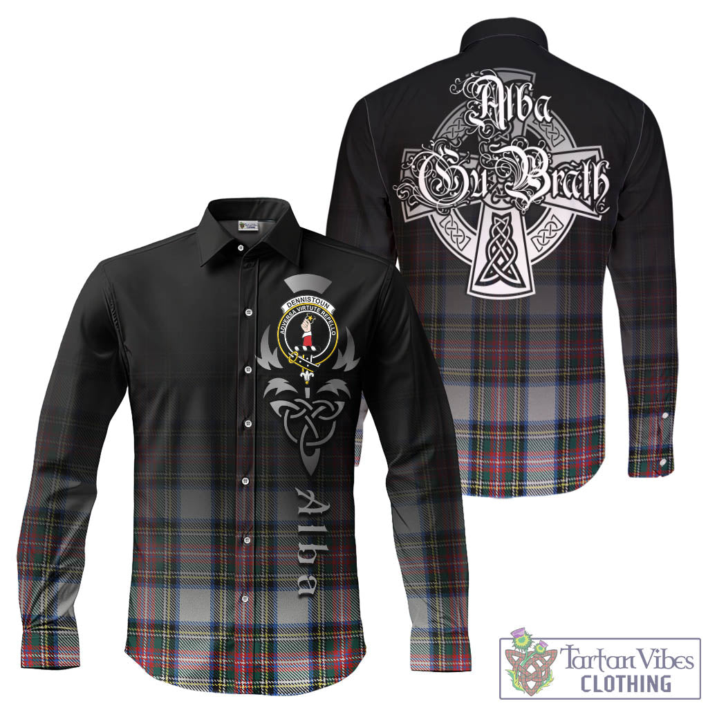 Dennistoun Tartan Long Sleeve Button Up Featuring Alba Gu Brath Family Crest Celtic Inspired - Tartan Vibes Clothing