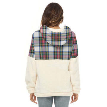 Dennistoun Tartan Half Style Women's Borg Fleece Hoodie with Half Zip with Family Crest - Tartan Vibes Clothing