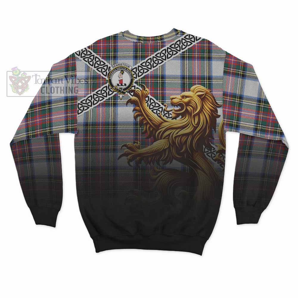 Dennistoun Crest Tartan Sweatshirt with Golden Lion Emblem Celtic Style - Tartan Vibes Clothing