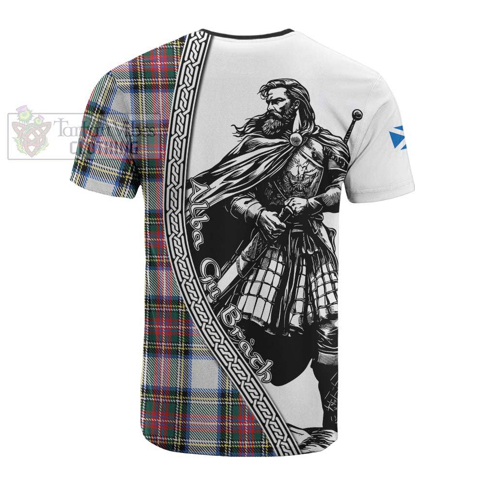 Dennistoun Tartan Clan Crest Cotton T-shirt with Highlander Warrior Celtic Style - Tartan Vibes Clothing