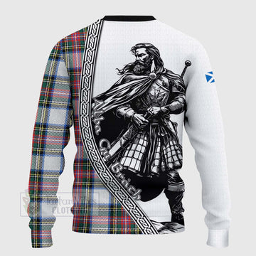 Dennistoun Tartan Clan Crest Knitted Sweater with Highlander Warrior Celtic Style - Tartan Vibes Clothing