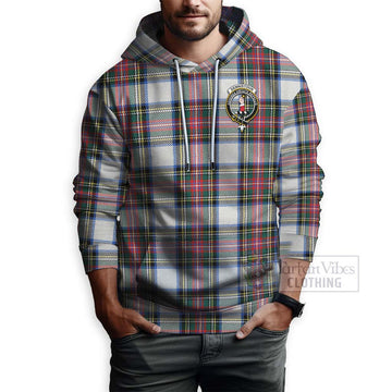 Dennistoun Tartan Hoodie with Family Crest and Bearded Skull Holding Bottles of Whiskey - Tartan Vibes Clothing