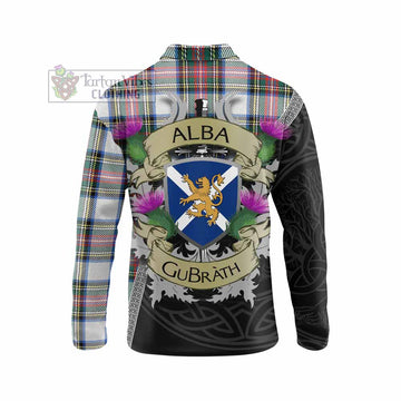 Dennistoun Tartan Family Crest Long Sleeve Polo Shirt Lion Rampant Royal Thistle Shield Celtic Inspired - Tartan Vibes Clothing