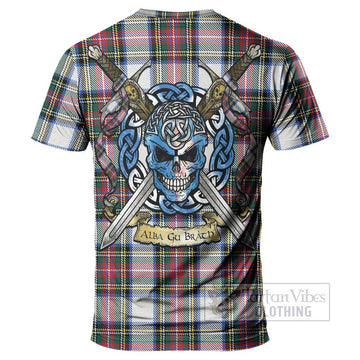 Dennistoun Tartan T-Shirt with Family Crest Celtic Skull Style - Tartan Vibes Clothing