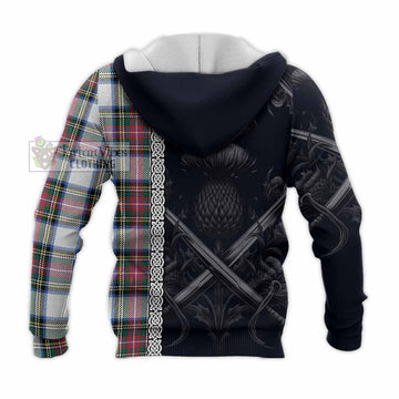 Dennistoun Tartan Knitted Hoodie with Family Crest Cross Sword Thistle Celtic Vibes - Tartan Vibes Clothing