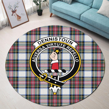 Dennistoun Tartan Round Rug with Family Crest - Tartan Vibes Clothing