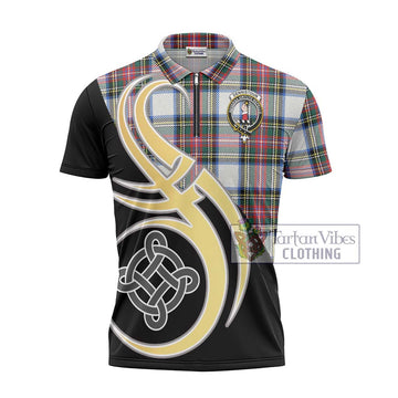 Tartan Vibes Clothing Dennistoun Tartan Zipper Polo Shirt with Family Crest and Celtic Symbol Style