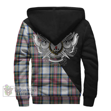 Dennistoun Tartan Sherpa Hoodie with Family Crest and Military Logo Style - Tartan Vibes Clothing