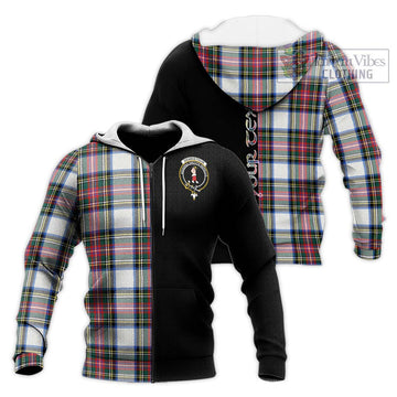 Dennistoun Tartan Knitted Hoodie with Family Crest and Half Of Me Style Unisex Knitted Zip Hoodie - Tartan Vibes Clothing