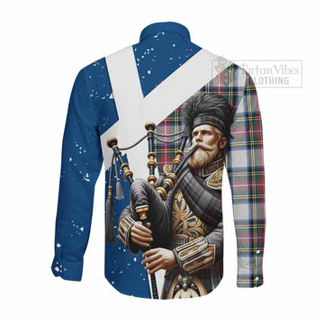 Dennistoun Tartan Long Sleeve Button Shirt with Family Crest Scottish Bagpiper Vibes - Tartan Vibes Clothing