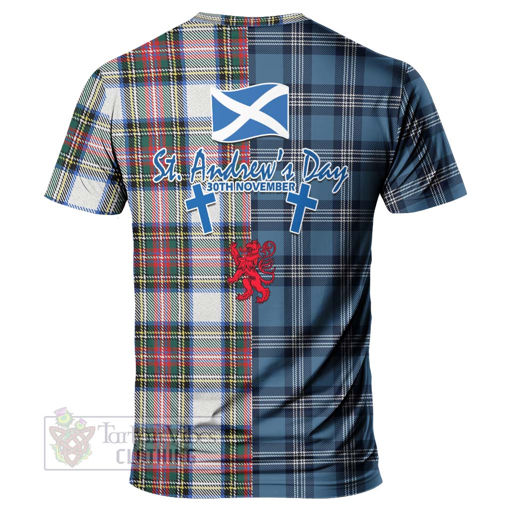 Dennistoun Tartan T-Shirt Happy St. Andrew's Day Half Tartan Style - Tartan Vibes Clothing