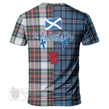 Dennistoun Tartan T-Shirt Happy St. Andrew's Day Half Tartan Style - Tartan Vibes Clothing