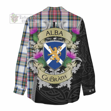 Dennistoun Tartan Family Crest Women's Casual Shirt Lion Rampant Royal Thistle Shield Celtic Inspired - Tartan Vibes Clothing
