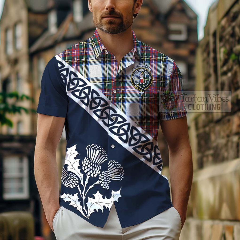Dennistoun Tartan Hawaiian Shirt Featuring Thistle and Scotland Map - Tartan Vibes Clothing