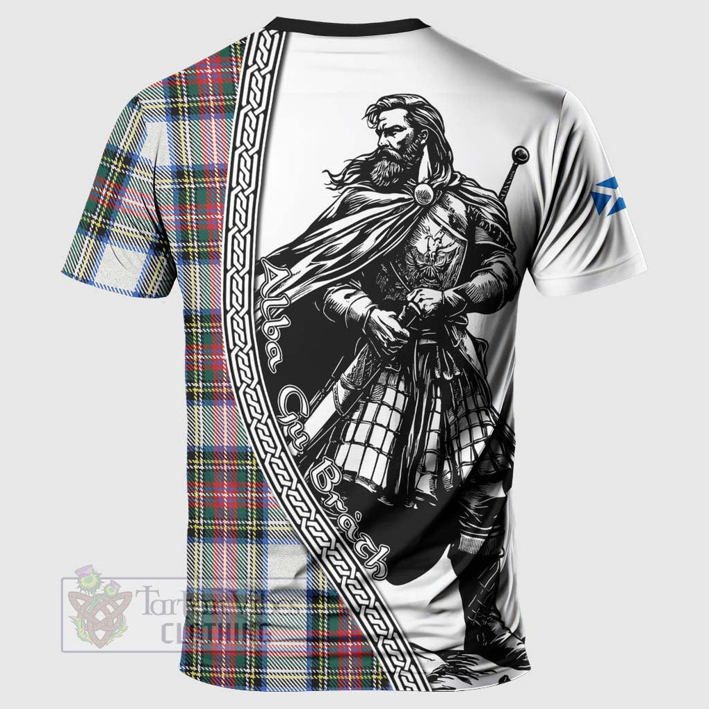 Dennistoun Tartan Clan Crest T-Shirt with Highlander Warrior Celtic Style - Tartan Vibes Clothing