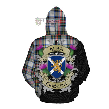 Dennistoun Tartan Family Crest Cotton Hoodie Lion Rampant Royal Thistle Shield Celtic Inspired Pullover Hoodie - Tartan Vibes Clothing