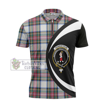 Dennistoun Tartan Zipper Polo Shirt with Family Crest Circle Style - Tartan Vibes Clothing