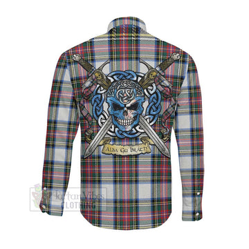 Dennistoun Tartan Long Sleeve Button Shirt with Family Crest Celtic Skull Style Men's Shirt - Tartan Vibes Clothing