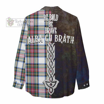 Dennistoun Tartan Family Crest Women's Casual Shirt Alba Gu Brath Be Brave Lion Ancient Style - Tartan Vibes Clothing
