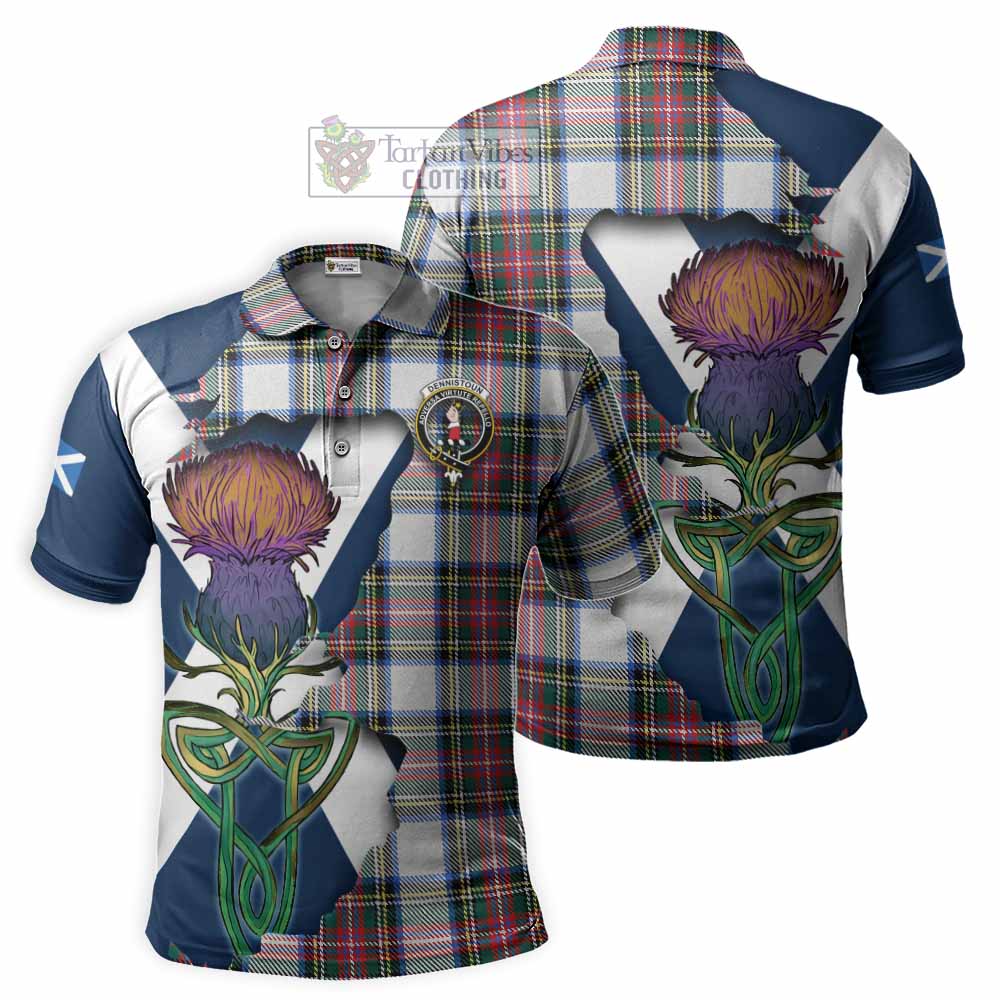 Dennistoun Tartan Family Crest Polo Shirt Scottish Thistle Celtic Inspired - Tartan Vibes Clothing