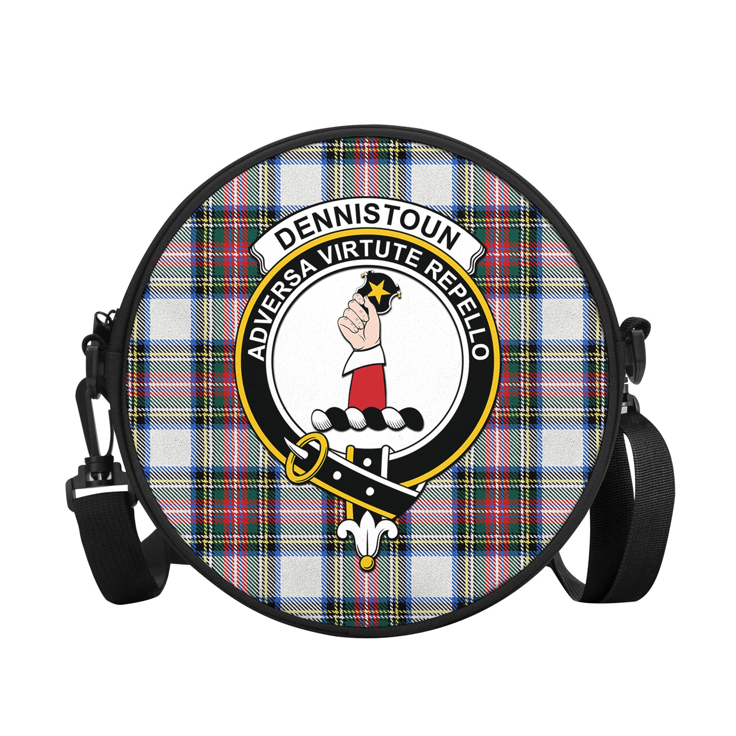 Dennistoun Tartan Round Satchel Bags with Family Crest - Tartan Vibes Clothing