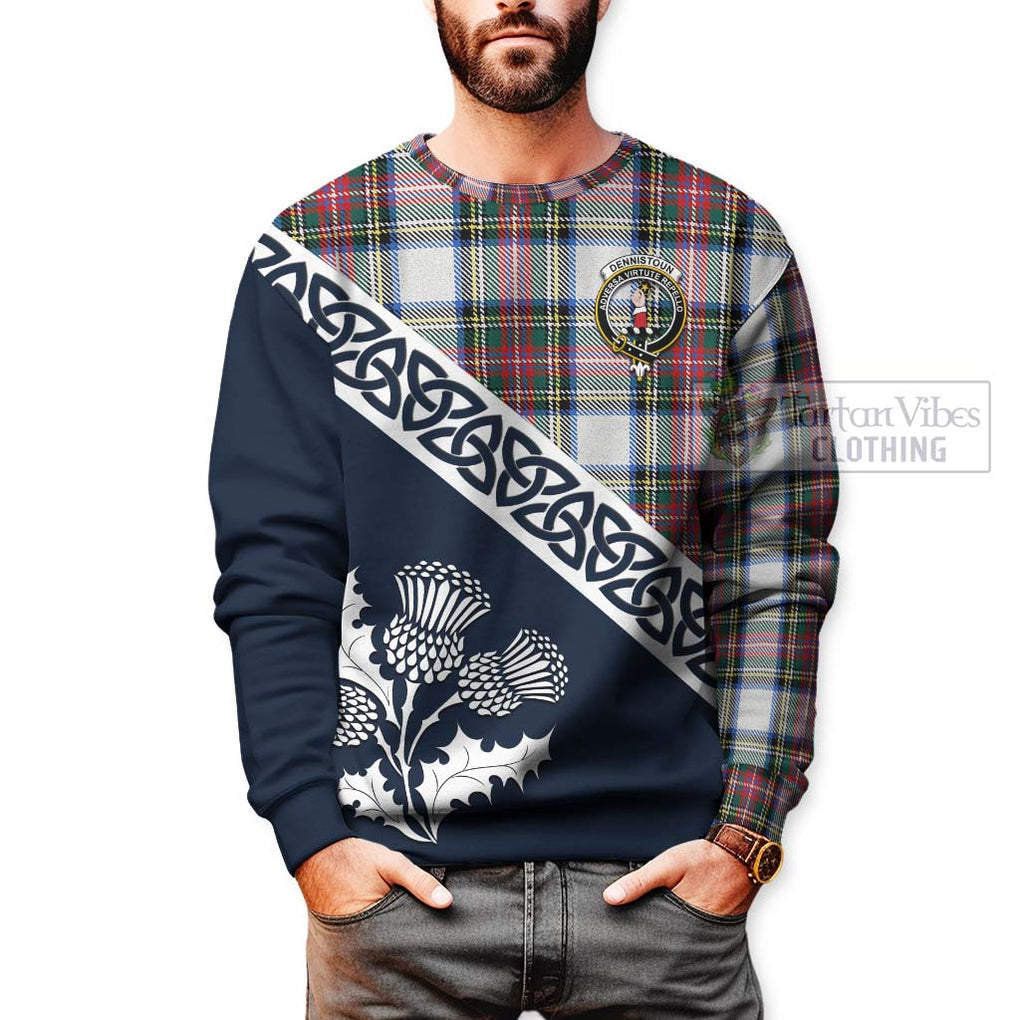 Dennistoun Tartan Sweatshirt Featuring Thistle and Scotland Map - Tartan Vibes Clothing