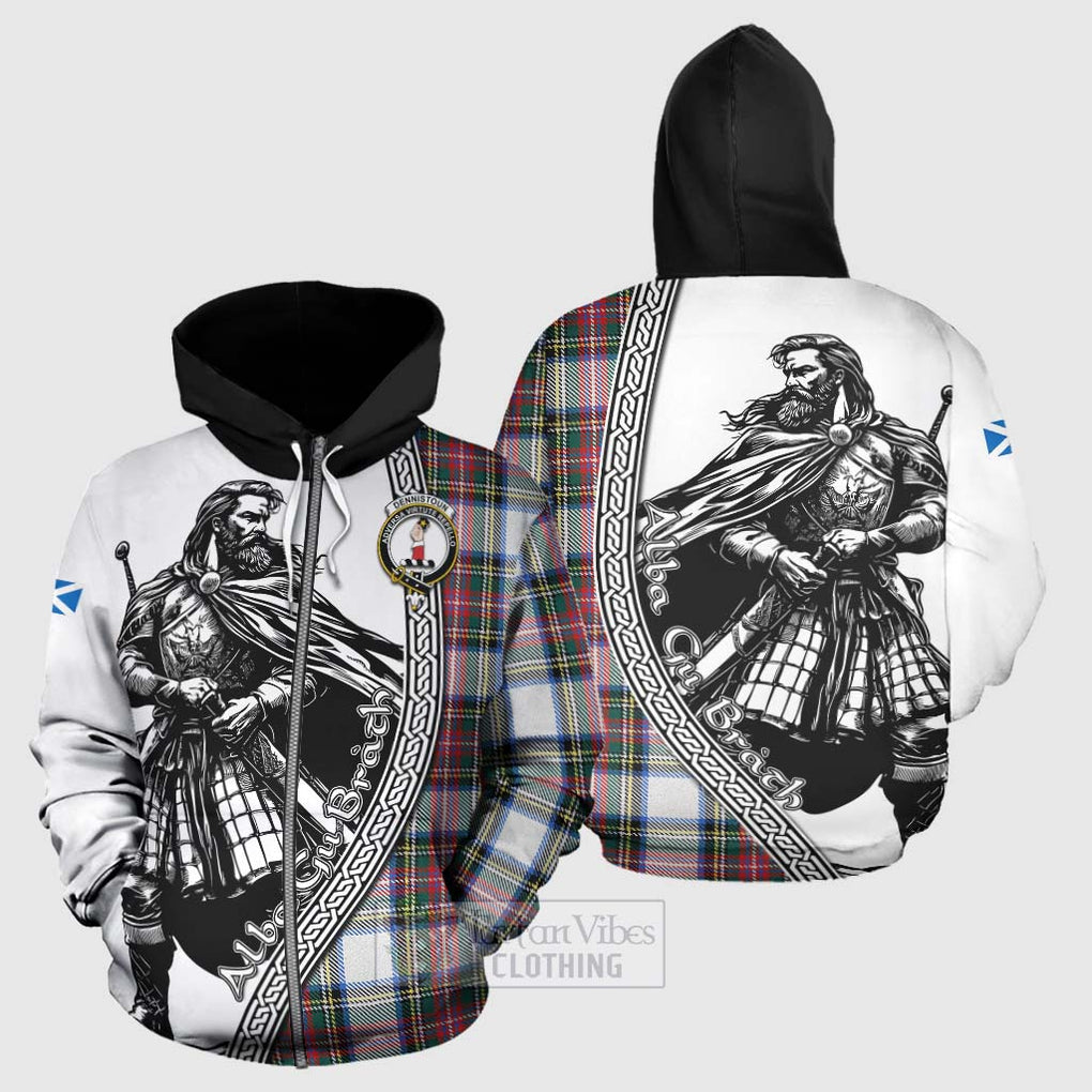 Dennistoun Tartan Clan Crest Hoodie with Highlander Warrior Celtic Style - Tartan Vibes Clothing