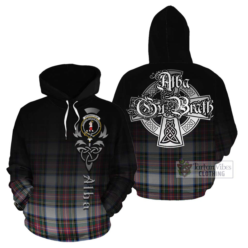 Tartan Vibes Clothing Dennistoun Tartan Cotton Hoodie Featuring Alba Gu Brath Family Crest Celtic Inspired
