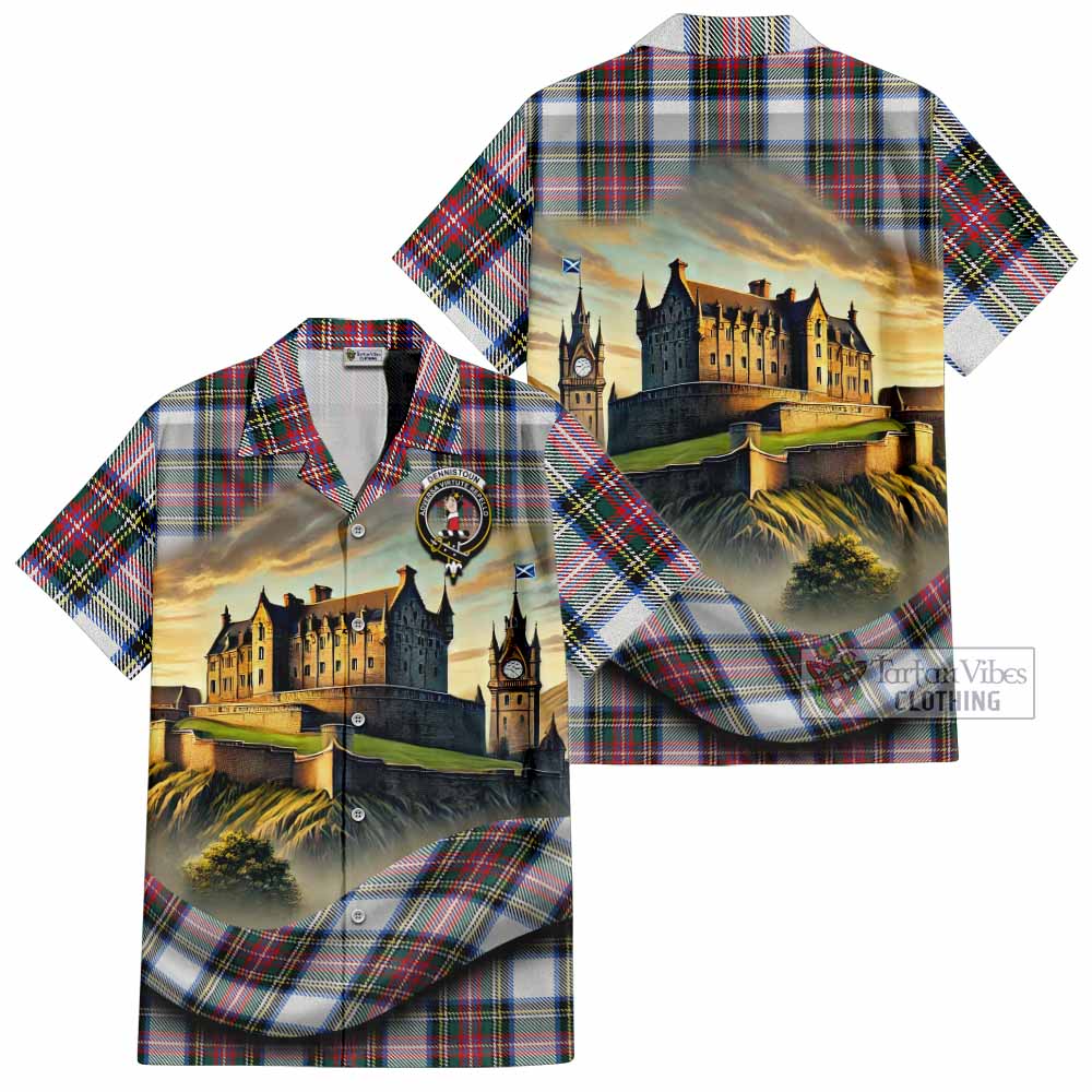 Dennistoun Tartan Family Crest Hawaiian Shirt with Scottish Ancient Castle Style - Tartan Vibes Clothing