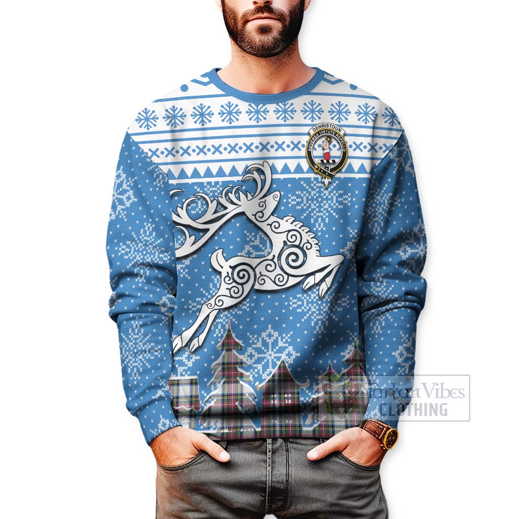 Dennistoun Clan Christmas Sweatshirt Celtic Reindeer Style - Tartan Vibes Clothing