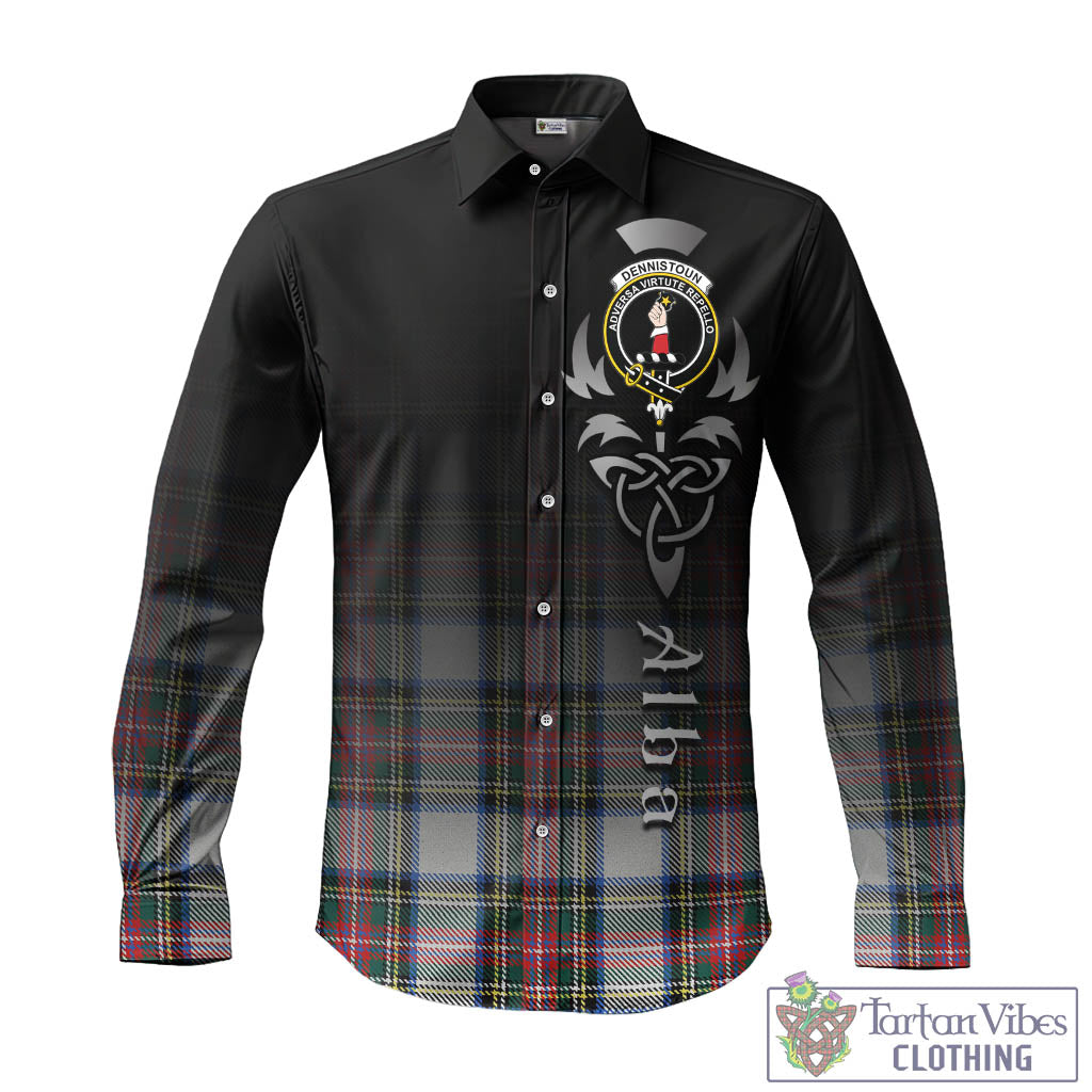 Dennistoun Tartan Long Sleeve Button Up Featuring Alba Gu Brath Family Crest Celtic Inspired - Tartan Vibes Clothing