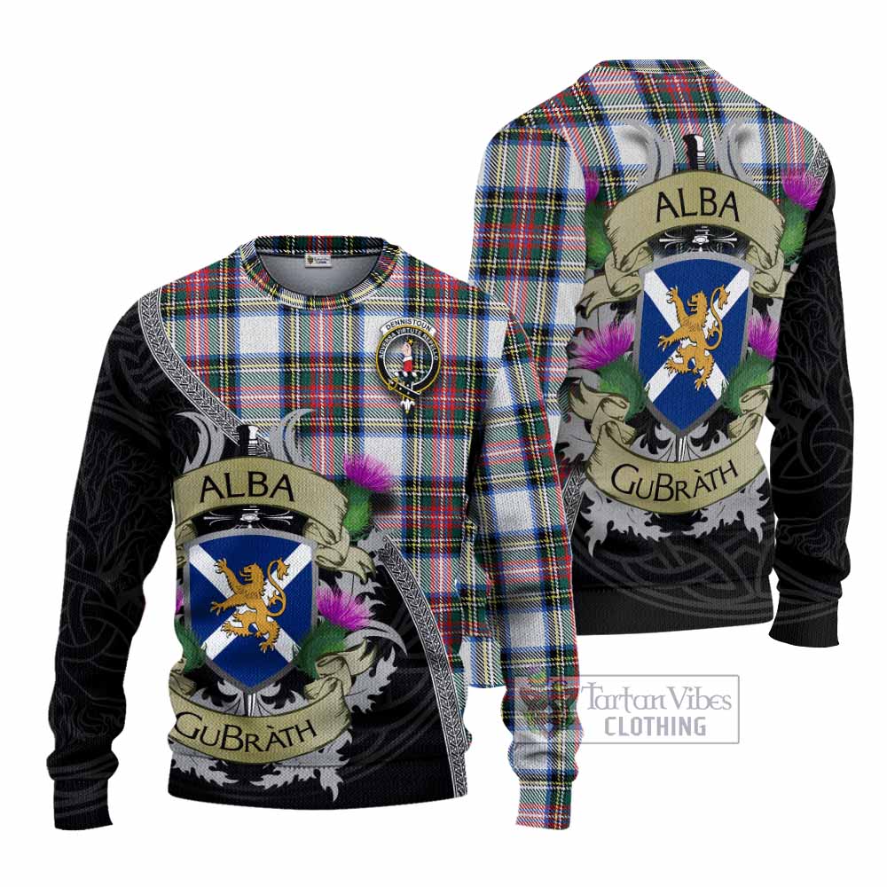 Dennistoun Tartan Family Crest Knitted Sweater Lion Rampant Royal Thistle Shield Celtic Inspired - Tartan Vibes Clothing