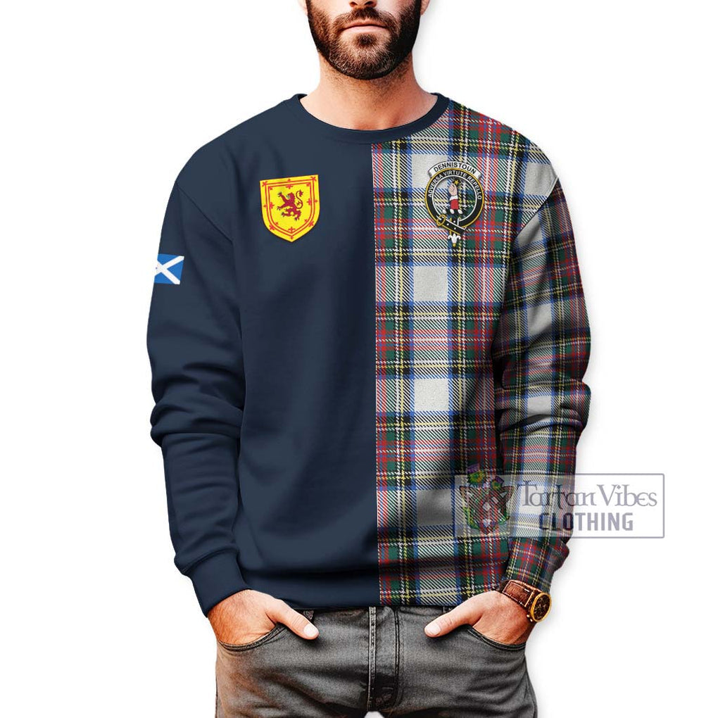 Dennistoun Tartan Sweatshirt Alba with Scottish Lion Royal Arm Half Style - Tartan Vibes Clothing