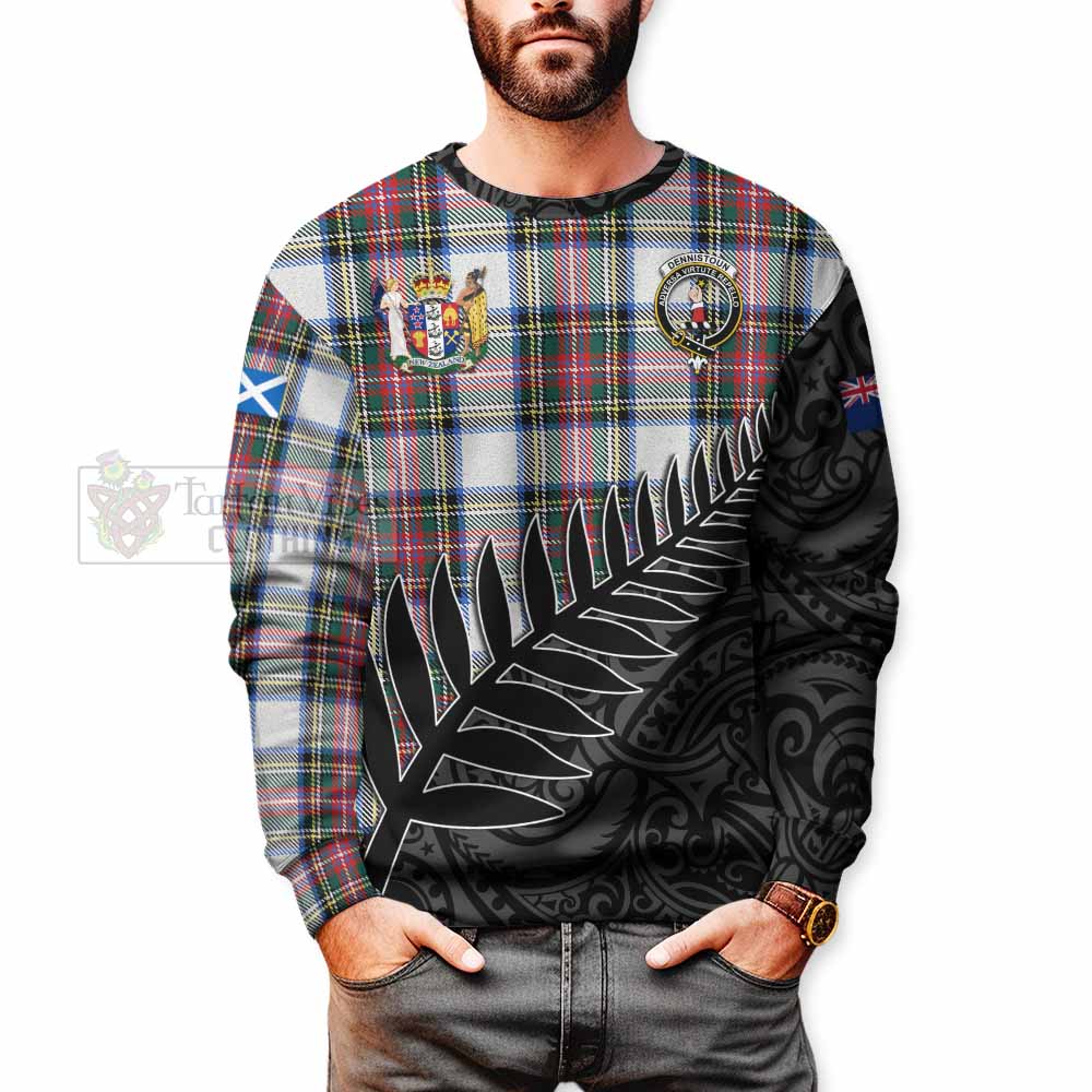 Dennistoun Crest Tartan Sweatshirt with New Zealand Silver Fern Half Style - Tartan Vibes Clothing