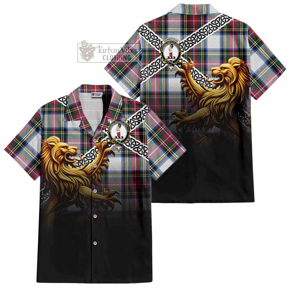 Dennistoun Crest Tartan Hawaiian Shirt with Golden Lion Emblem Celtic Style - Tartan Vibes Clothing