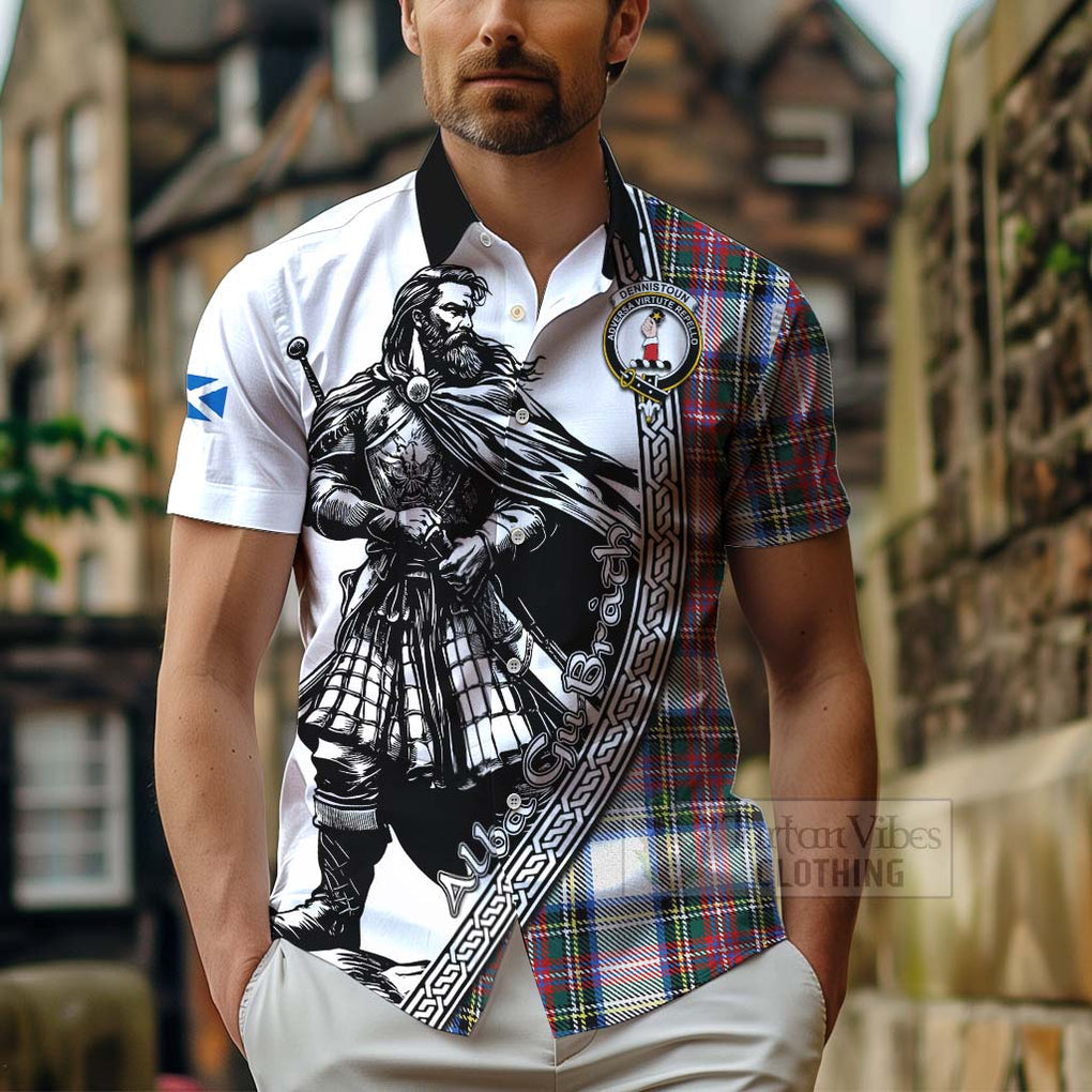 Dennistoun Tartan Clan Crest Hawaiian Shirt with Highlander Warrior Celtic Style - Tartan Vibes Clothing