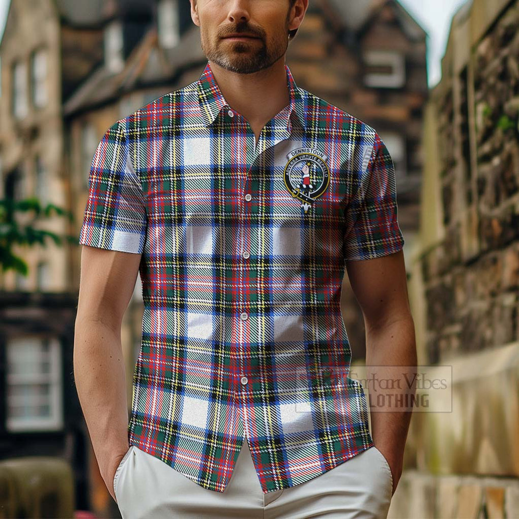 Dennistoun Tartan Hawaiian Shirt with Family Crest Celtic Skull Style - Tartan Vibes Clothing