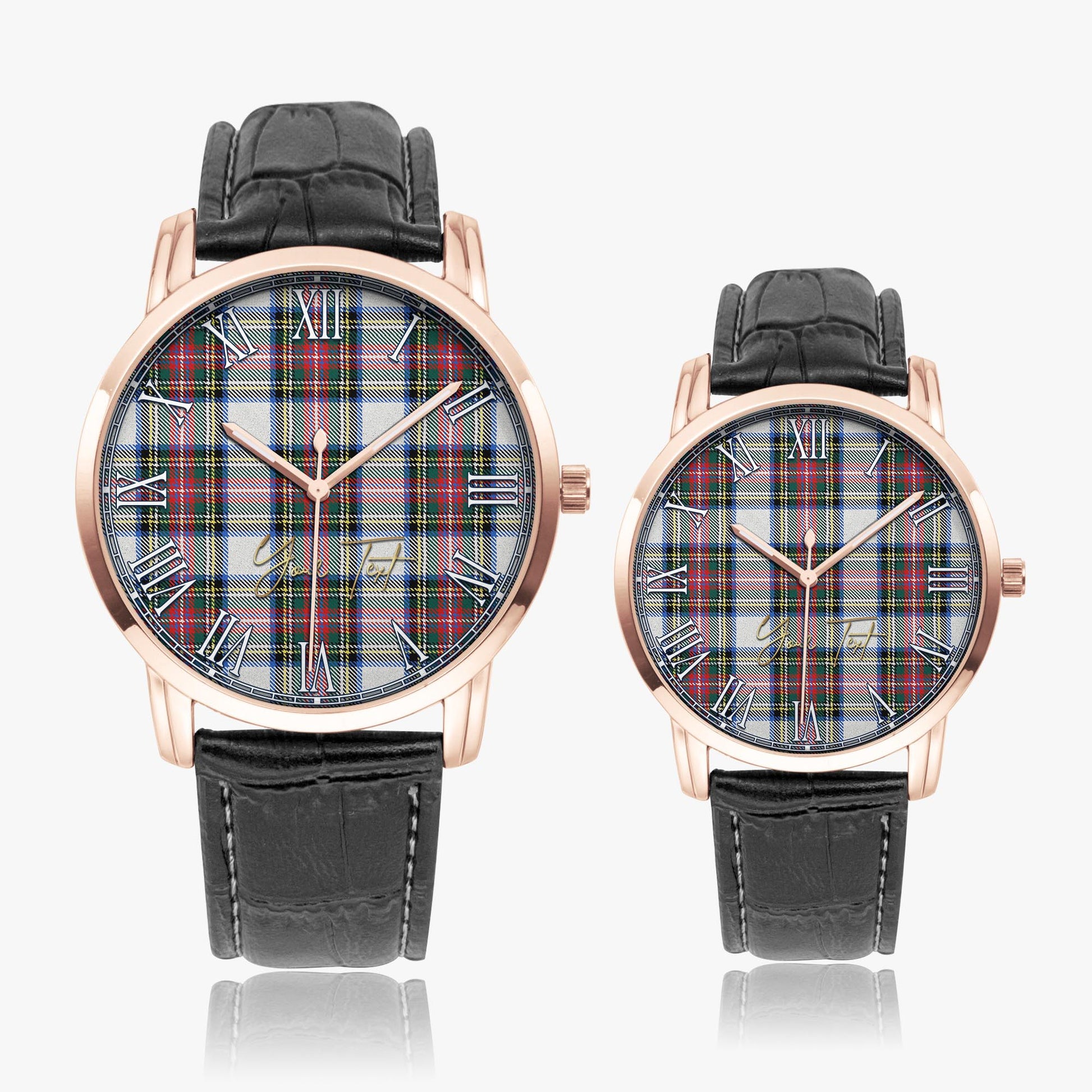 Dennistoun Tartan Personalized Your Text Leather Trap Quartz Watch - Tartan Vibes Clothing